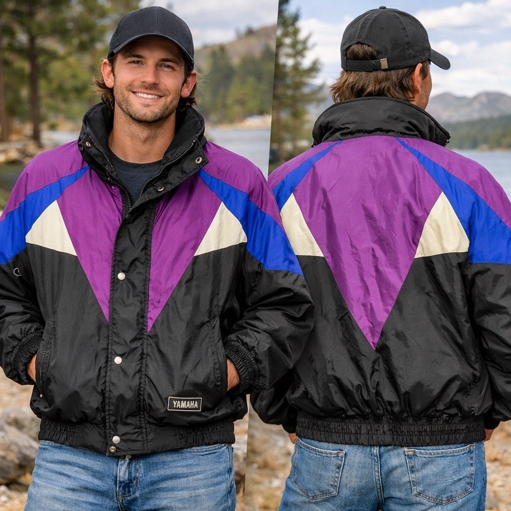 Yamaha 1990's Sportswear Bomber Jacket Mens XL Colorblock Quilted Puffer 90s